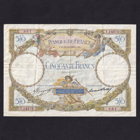 France (P.80b) 50 Francs, 14th December 1933, Boyer/ Strohl, Good Fine