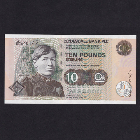 Scotland (P226d) Clydesdale Bank, £10, 25th April 2003, A/CL 800142 so note 142 Pinney signature, starts 800,000, CL51f, UNC