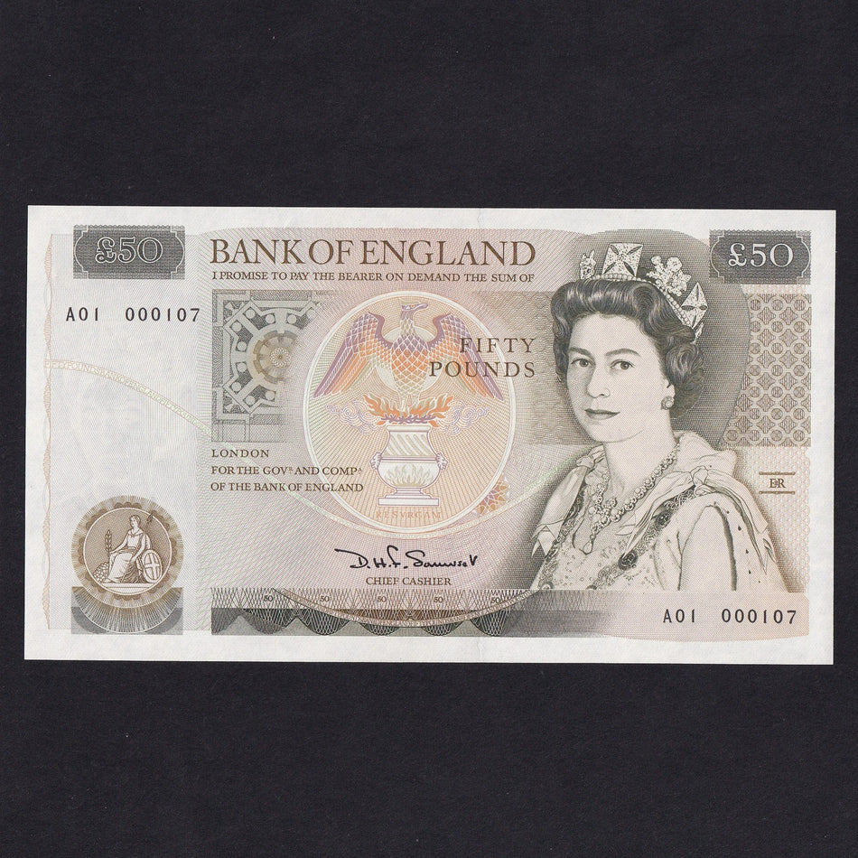 Bank of England (B352) Somerset, £50, superb first million & low serial, A01 000103, UNC