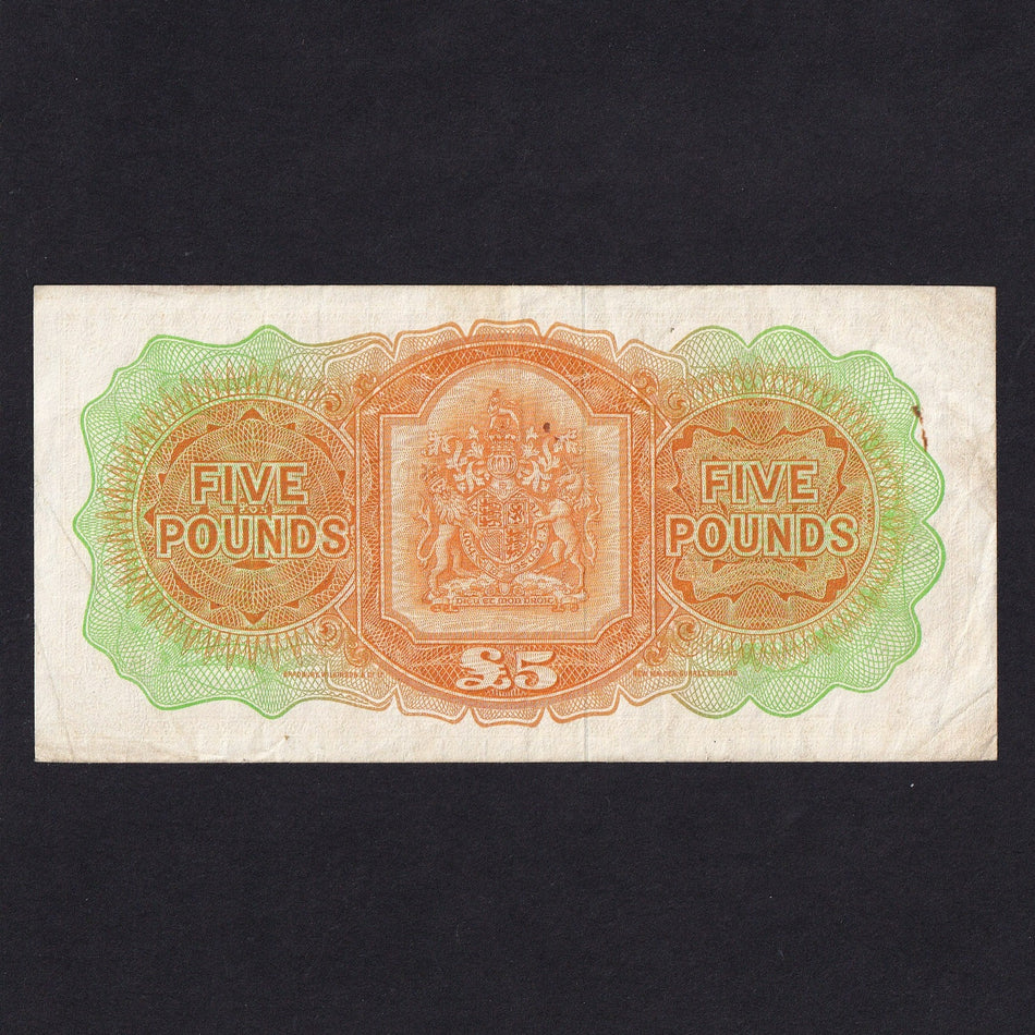 Bermuda (P21d) £5, 1st October 1966, QEII, S/1 684916, rust, Good Fine