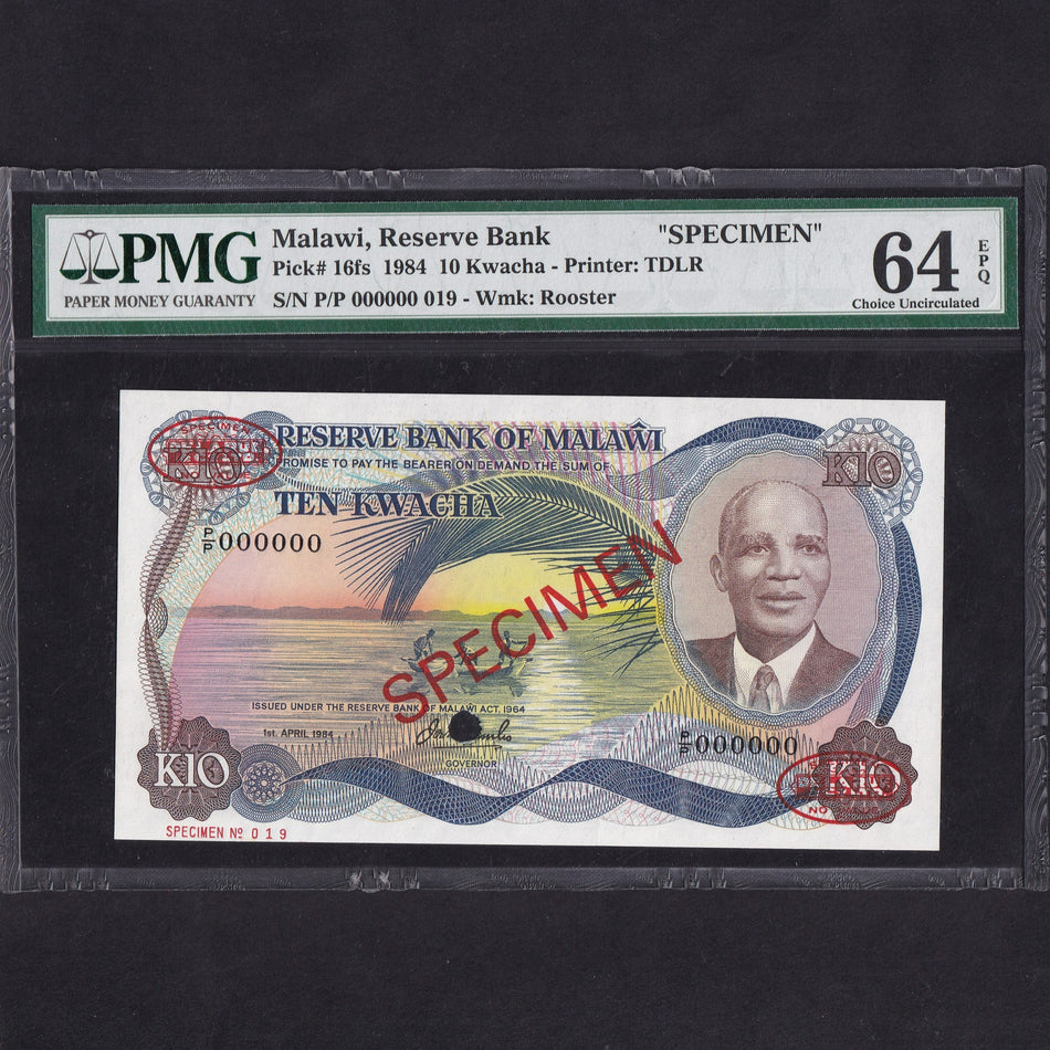 Malawi (P16fs) 10 Kwacha specimen, 1st April 1984, PMG64, UNC