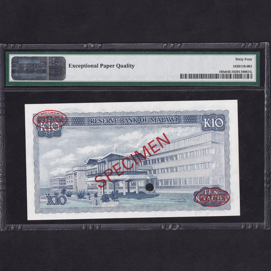 Malawi (P16fs) 10 Kwacha specimen, 1st April 1984, PMG64, UNC