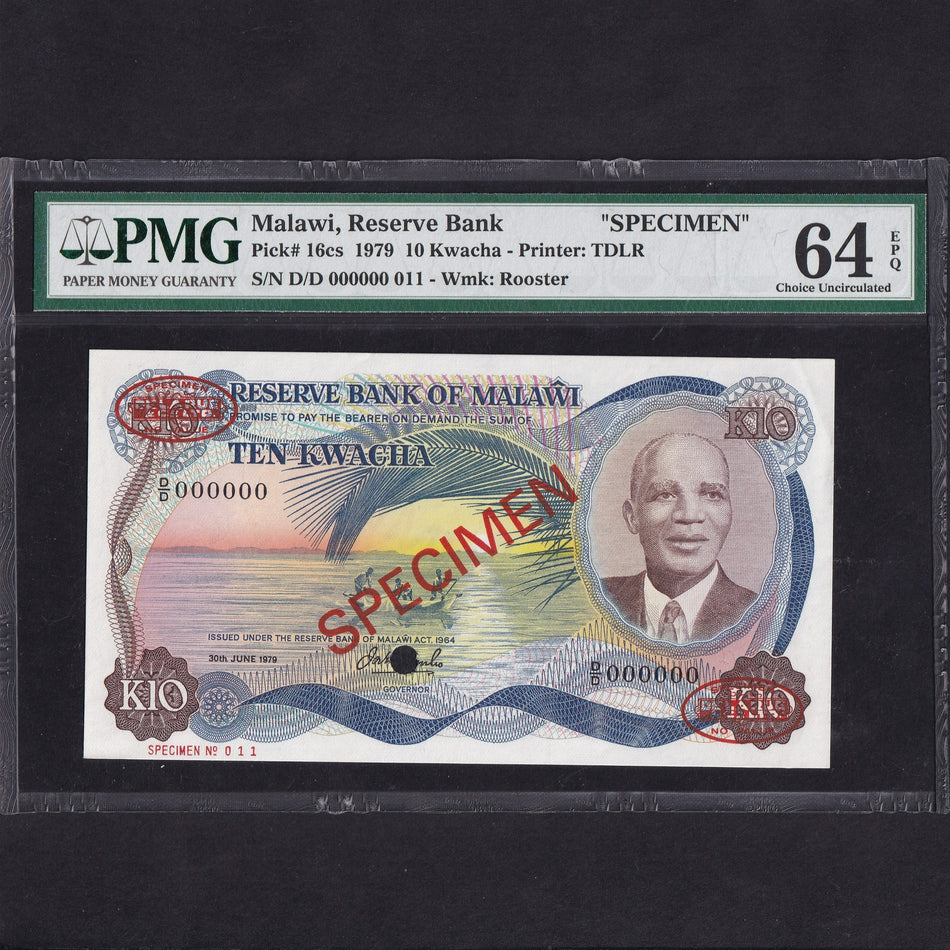 Malawi (P16cs) 10 Kwacha specimen, 30th June 1979, PMG64, UNC