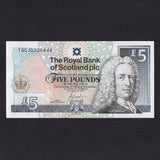 Scotland (P362) Royal Bank of Scotland, £5, 2002, Queen Elizabeth II Golden Jubilee, low serial, TQG J0000444, UNC