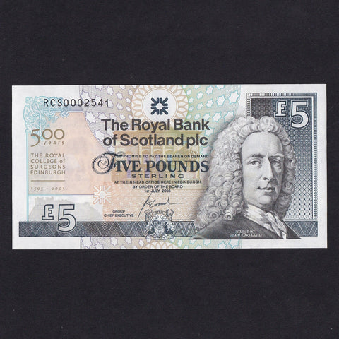Scotland (P364) Royal Bank of Scotland, £5, 500 Years of the Royal College of Surgeons, Edinburgh, 1505 - 2005, RCS0002541, UNC
