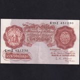 Bank of England (B271) O'Brien, 10 Shillings, mid-series, C95Z, centre fold, otherwise EF