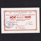 Belgium, 100 Frank, 15 May 1940, Vervies, SB1395, WWII, Good EF