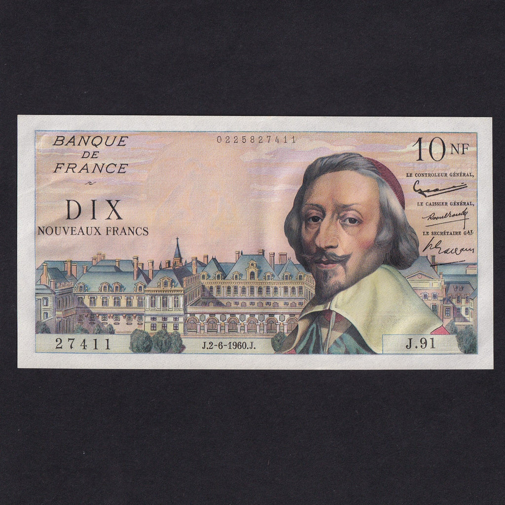 France (P142a) 10 New Francs, 2nd June 1960, J.91 27411, Good EF