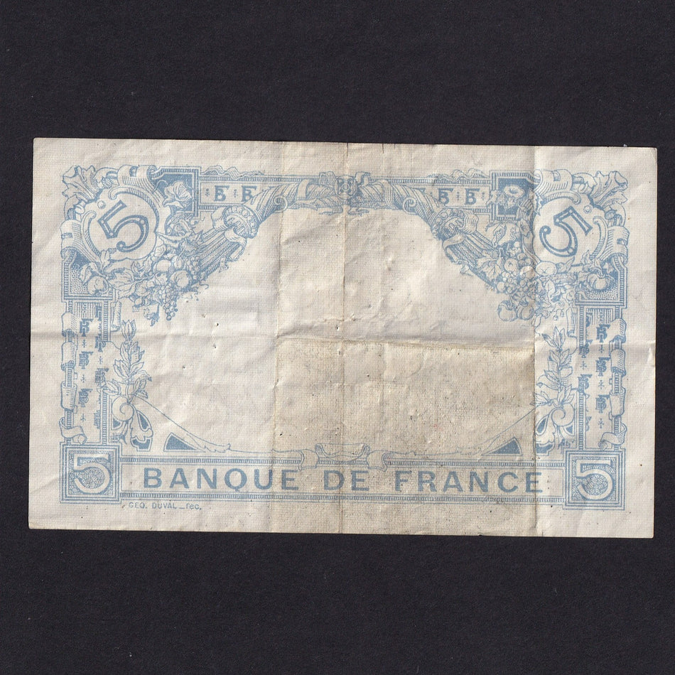 France (P.70) 5 Francs, 1916, Cancer, no allegorical figures reverse, slight rust, F/VF
