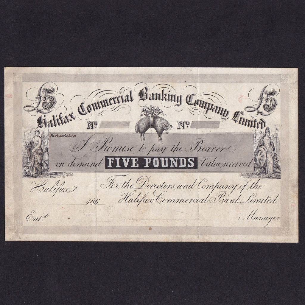 Provincial - Halifax Commercial Bank Company Limited, £5 obverse proof, 186x, with artwork 'FIVE PONDS', Outing 891, Fine