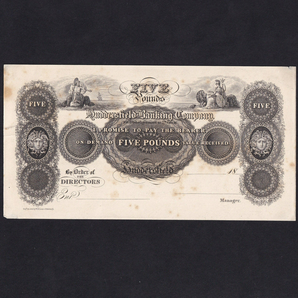 Provincial - Huddersfield Banking Company, £5 obverse proof, c.1860, Outing 1013b, slight rust, VF