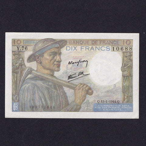 France (P.99e) 10 Francs, 13th January 1944, pinholes, otherwise Good EF
