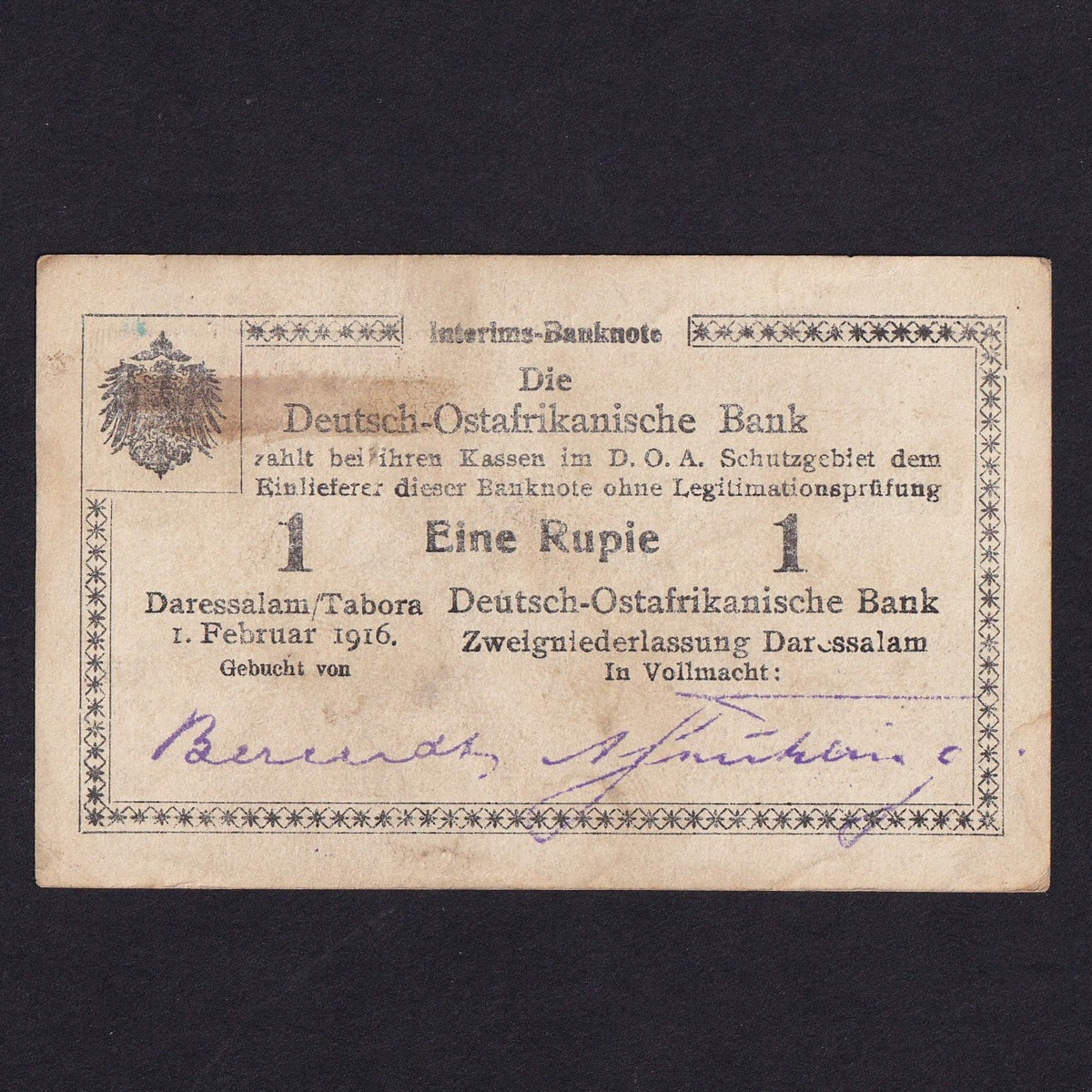 German Ruppee German East Africa (P21) 1 Rupee, 1st February 1916, seven stars top l ...