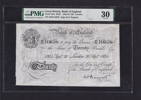 Bank of England (B243) Peppiatt, £20, 20th September 1934, 49M 10876, slight rust, otherwise VF