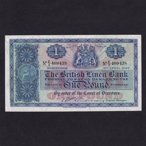 Scotland (P157d) British Linen Bank, £1, 5th April 1957, Anderson, E/3 409438, Waterlow, BL65d, VF