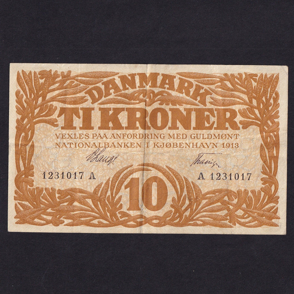 Denmark (P21a) 10 Kroner, 1913, A.1231017, VF