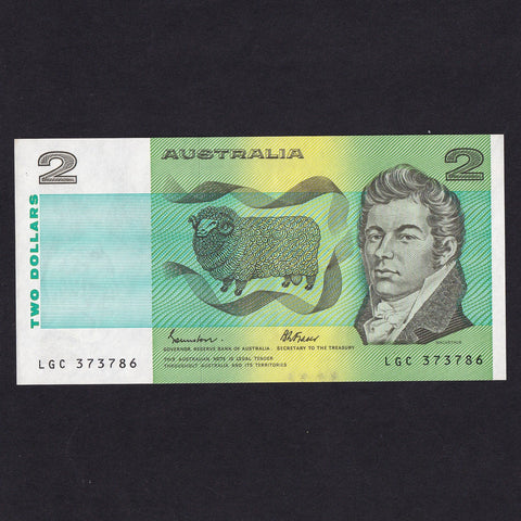 Australia (P43e) $2, Johnston/ Fraser, print marks, otherwise Good EF