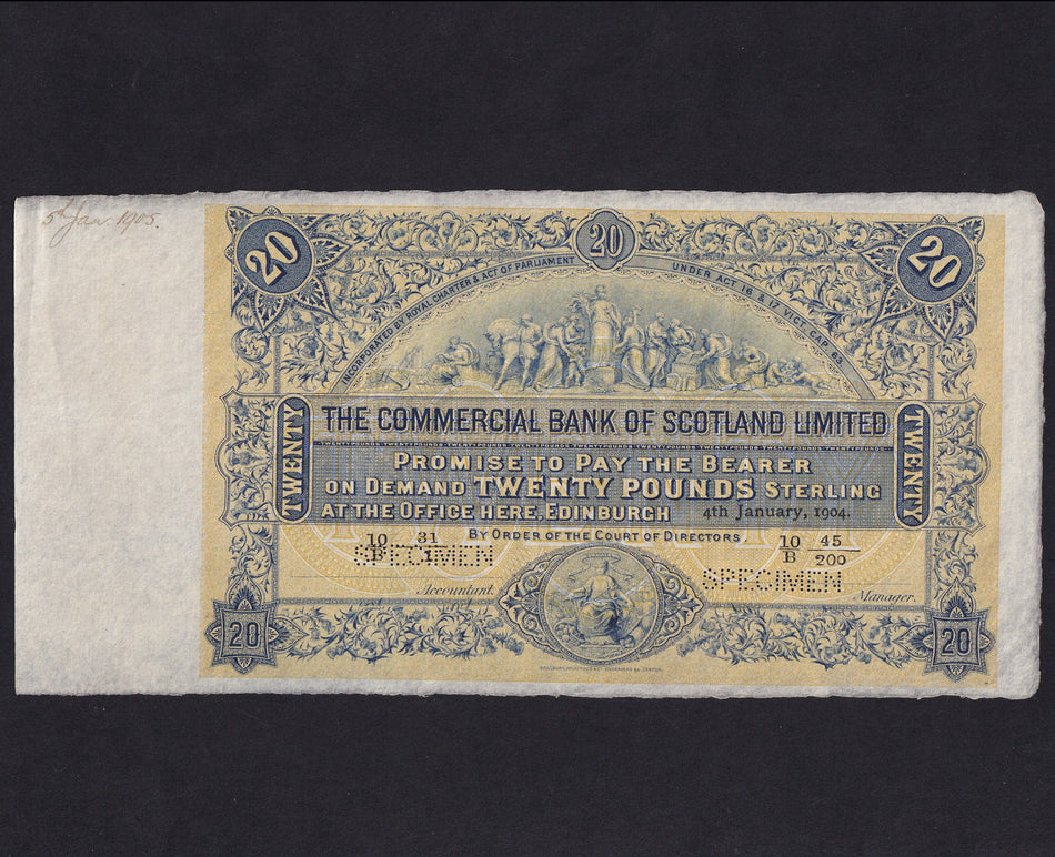 Scotland (PS313) Commercial Bank of Scotland, £20 specimen, 4th January 1904, CO50b, A/UNC