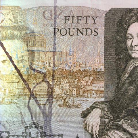 Bank of England (B352) Somerset, £50 error, extra metal threads, very very rare, Good EF