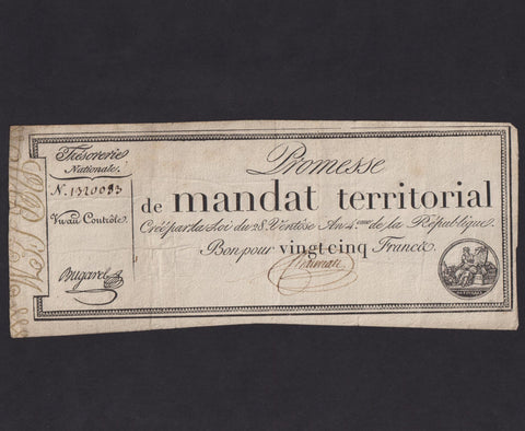 France (Assignats, PA83a) 25 Francs, 1796, without 'Serie', Fine
