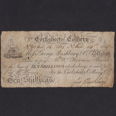 Provincial - Corksheets Colliery 10/- (1815) Outing 3008a, VG