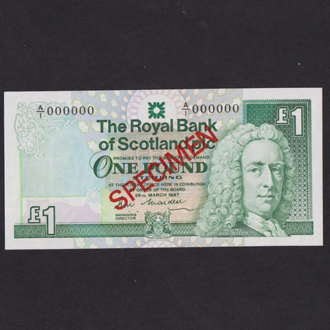 Scotland (P346) £1 specimen, 28th March 1987, Royal Bank of Scotland, A/1 000000, UNC