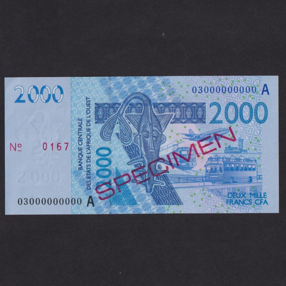 West African States (P116As) Ivory Coast, 2000 Francs specimen, no.167, A/ UNC