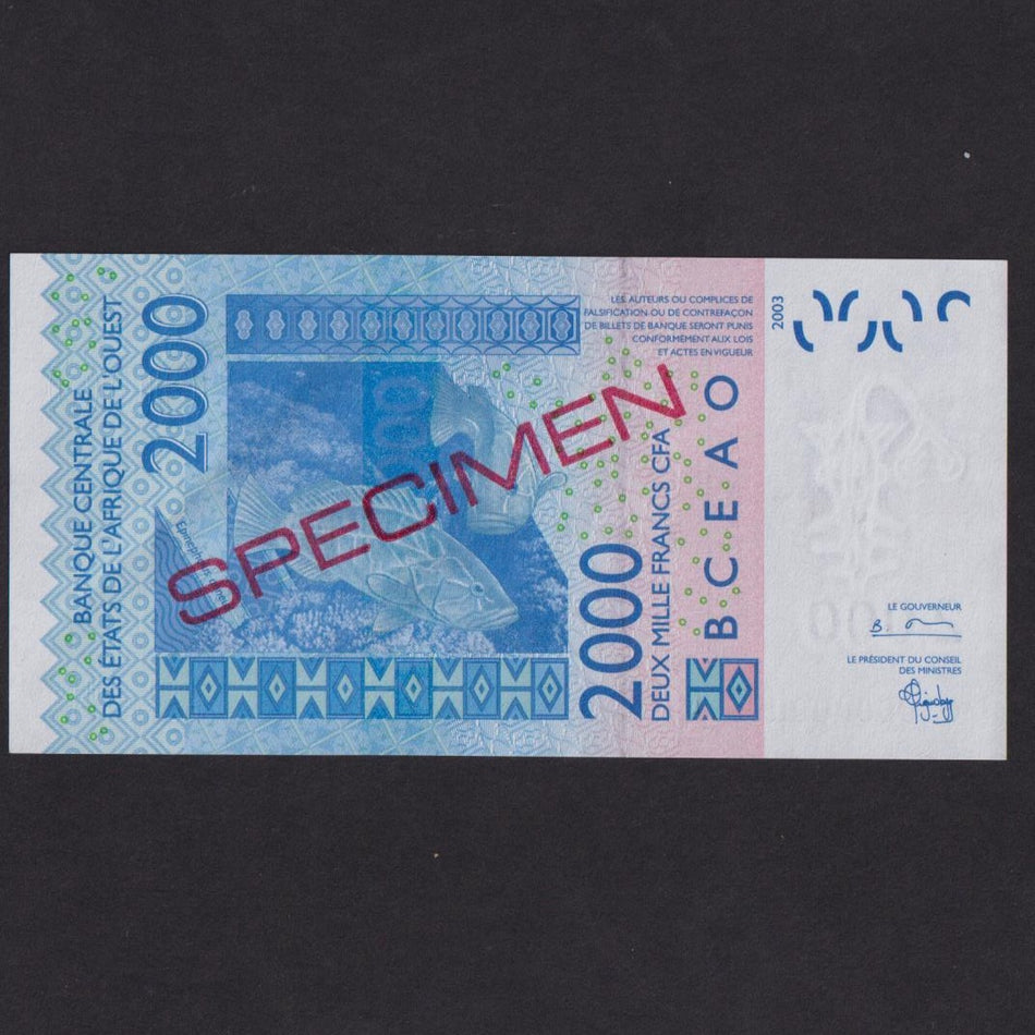 West African States (P116As) Ivory Coast, 2000 Francs specimen, no.167, A/ UNC