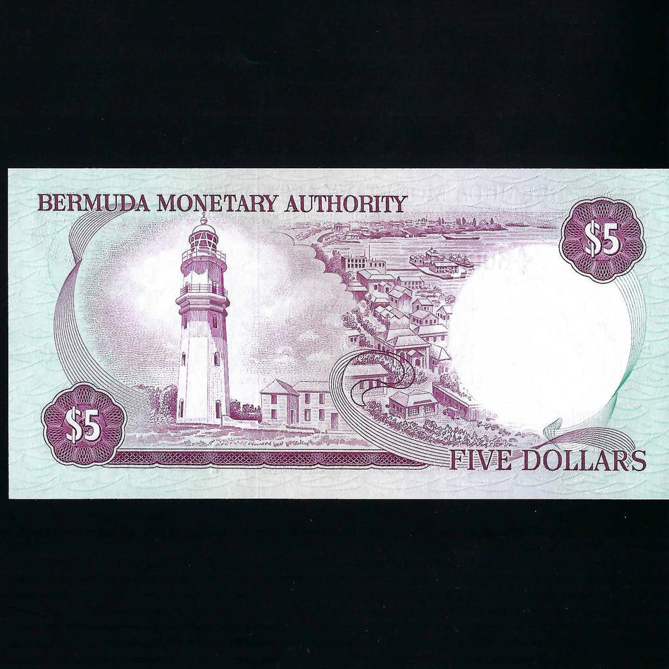 Bermuda (P29d) $5, 1st January 1988, QEII, Monetary Authority, A/2 300089, signature 7 but note number 89 as series starts on 300000, UNC