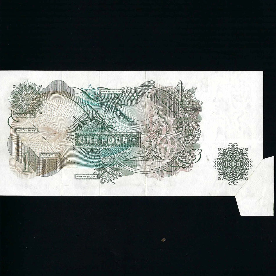 Bank of England (B288) Hollom, £1 error, shark fin, K82U, pressed otherwise VF