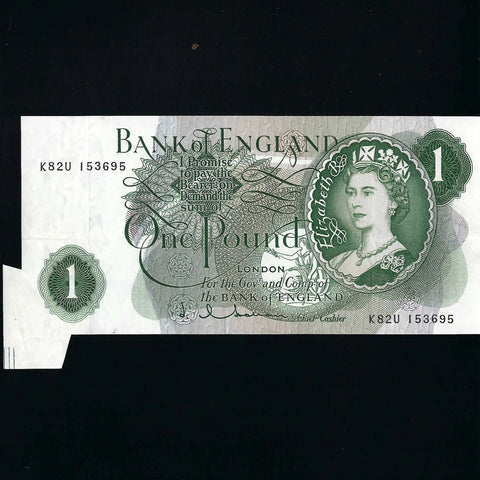 Bank of England (B288) Hollom, £1 error, shark fin, K82U, pressed otherwise VF