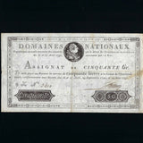 France (Assignats, PA43) 50 Livres, 1791, King Louis XVI, Good Fine