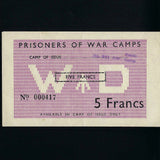 France, Allied POW camps in France, 5 Francs (WWII) no.000417, Campbell 5034, A/EF
