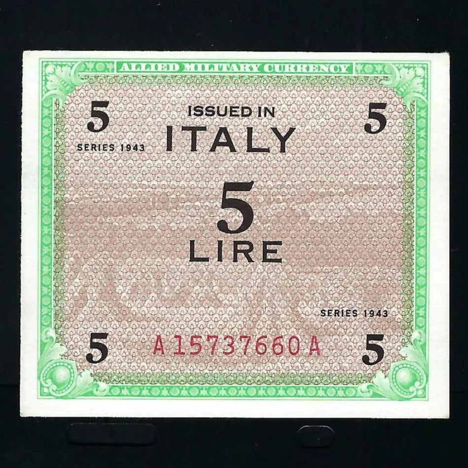 Italy (PM12a) Allied Military Currency, 5 Lire, 1943, w/o fforbes, EF