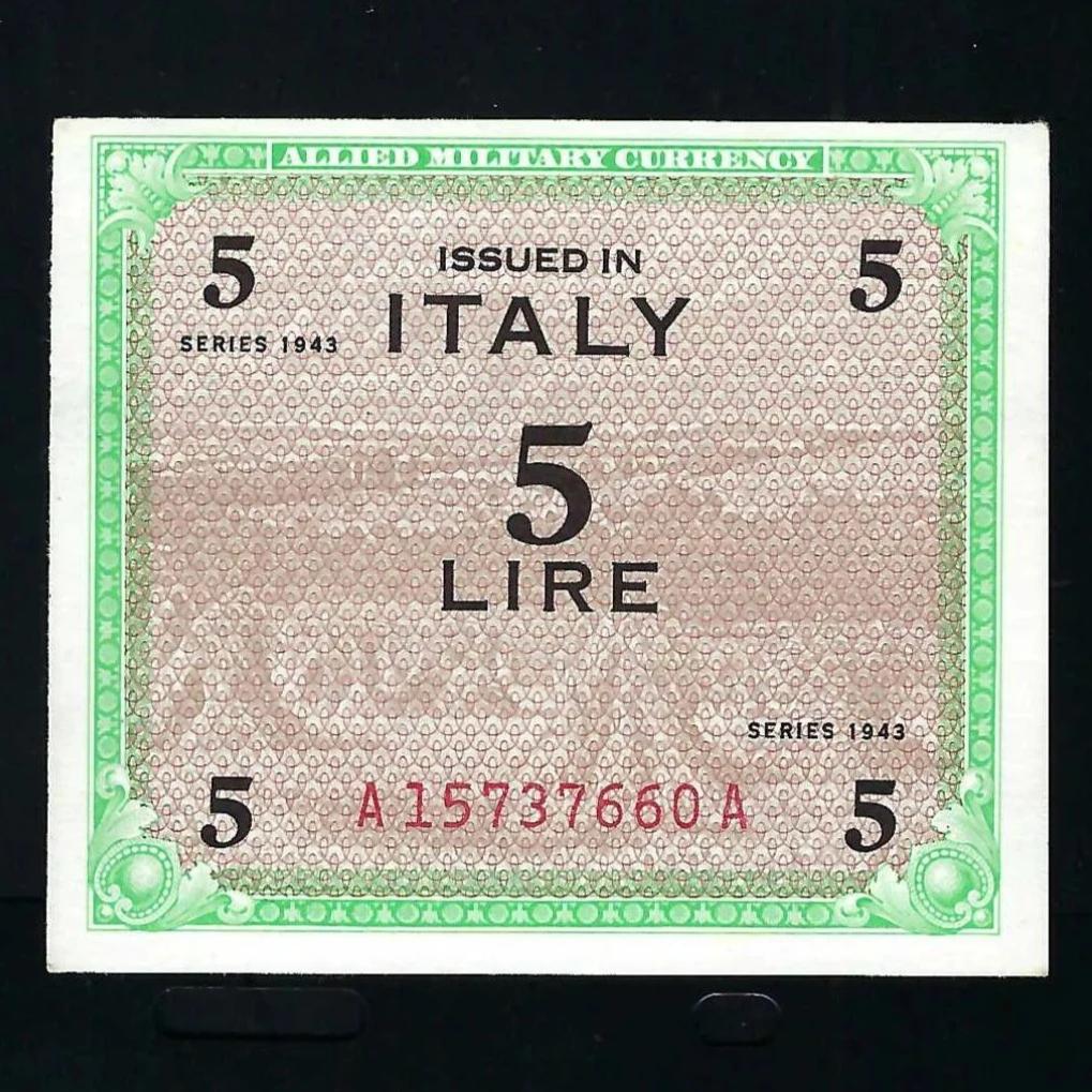 Italy (PM12a) Allied Military Currency, 5 Lire, 1943, w/o fforbes, EF