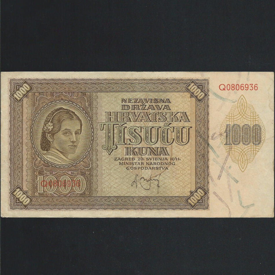 P. 2a Croatia 1000 Kuna (1941) Fine - Colin Narbeth & Son Ltd. - 1