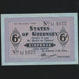 Guernsey (P24) G235 6 Pence, 1st January 1942, U1072, WWII, German Occupation, blue paper, EF