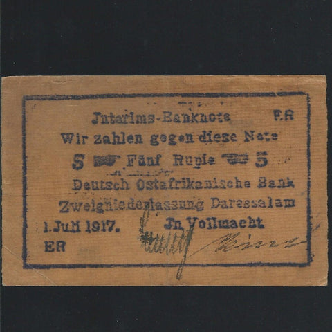 German East Africa (P37b) 5 Rupien bush note, 1st July 1917, Stelling/ Kirst signatures, Rops.937c, EF