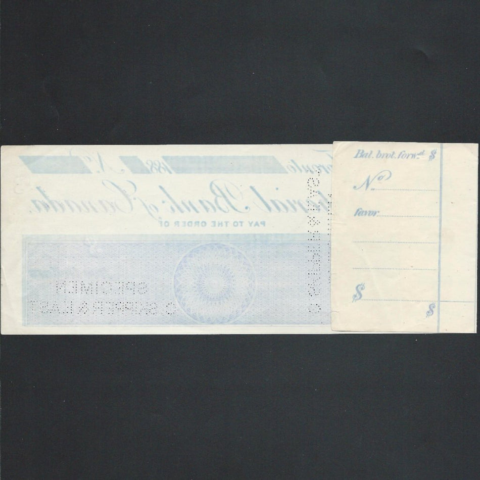 Canada Imperial Bank specimen cheque, 188x, Toronto