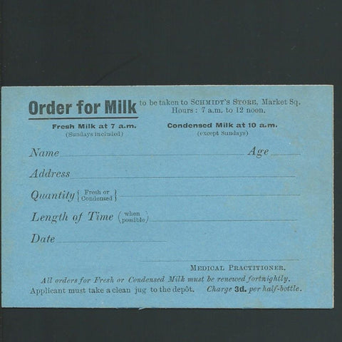 Siege of Kimberley, Boer War .order for milk to be taken to Schmidt's Store - Colin Narbeth & Son Ltd.