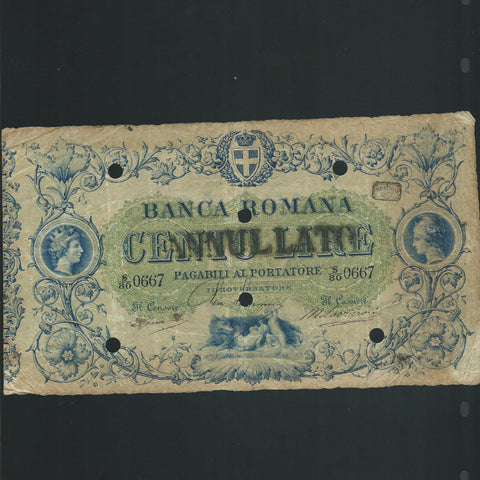 PS.799 Italian States 100 Lire (1872) cancelled for use as a specimen, Fine/VF - Colin Narbeth & Son Ltd. - 1