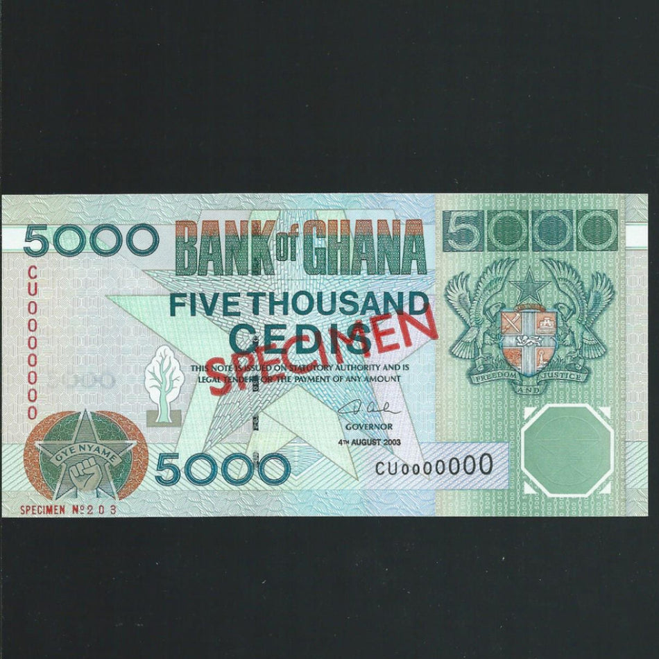 P.34si Ghana 5000 Cedis specimen (2003) CU000000, UNC - Colin Narbeth & Son Ltd. - 1