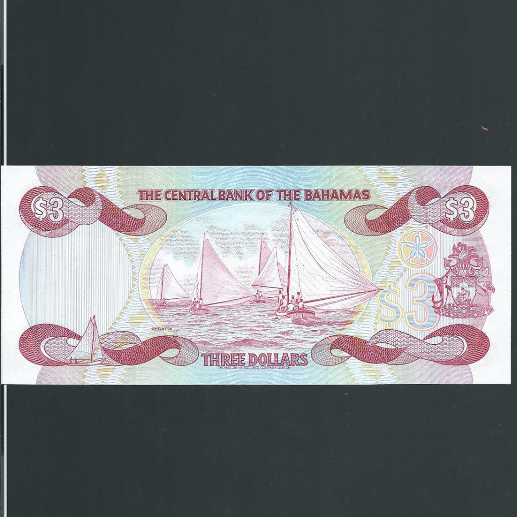P.44 Bahamas $3 (1974) Central Bank. Allen signature, QEII. UNC - Colin Narbeth & Son Ltd. - 2