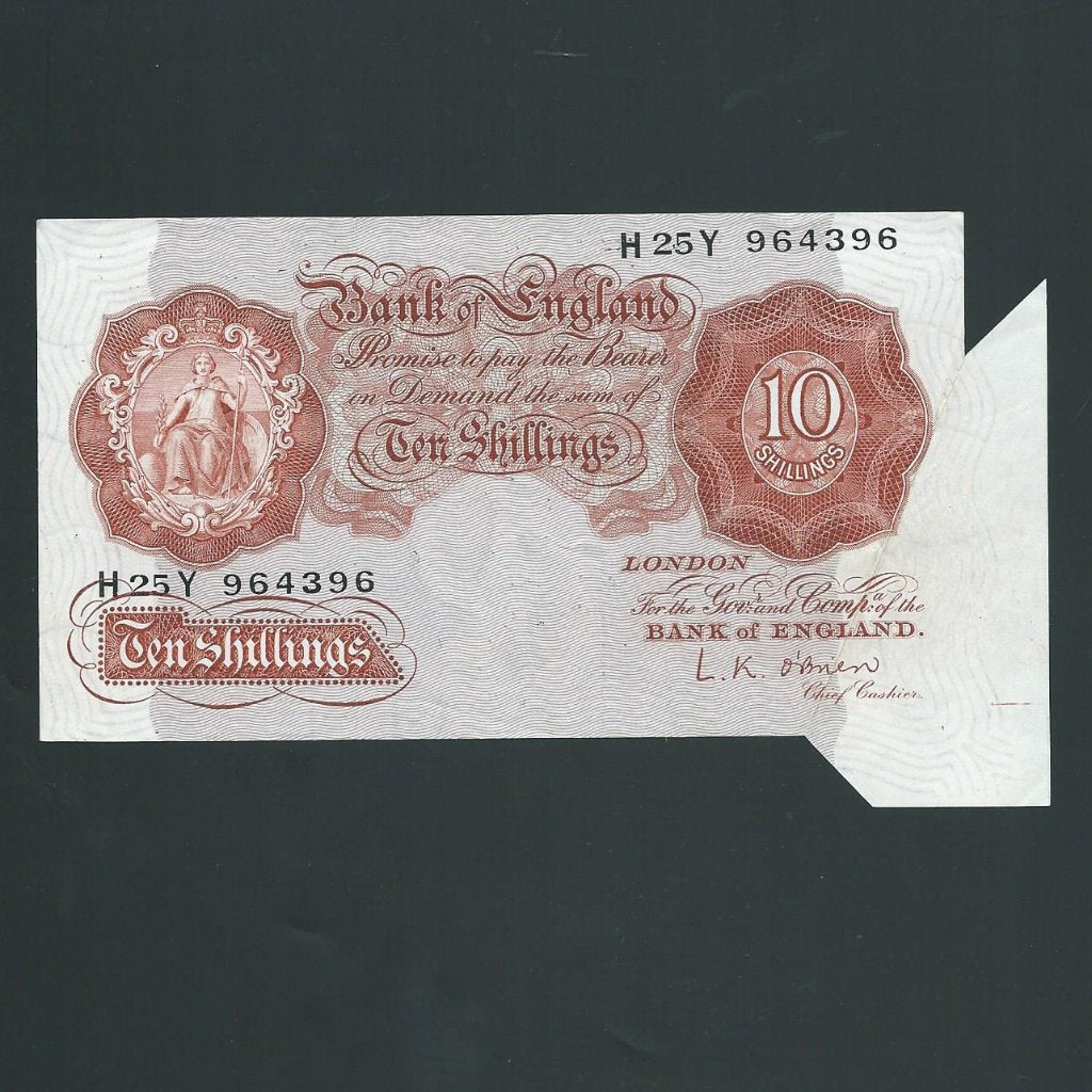 Bank of England (B271) O'Brien, 10 Shillings error note, extra paper, H25Y, scarce, EF