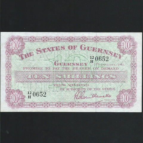 Guernsey (P42b) 10 Shillings, 1st January 1961, 12/H 0652, pressed Good VF