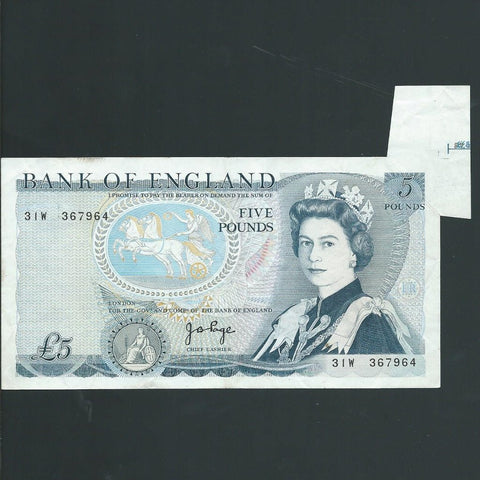 Bank of England (B334) Page, £5 error, shark fin, 31W, tiny mark, otherwise VF