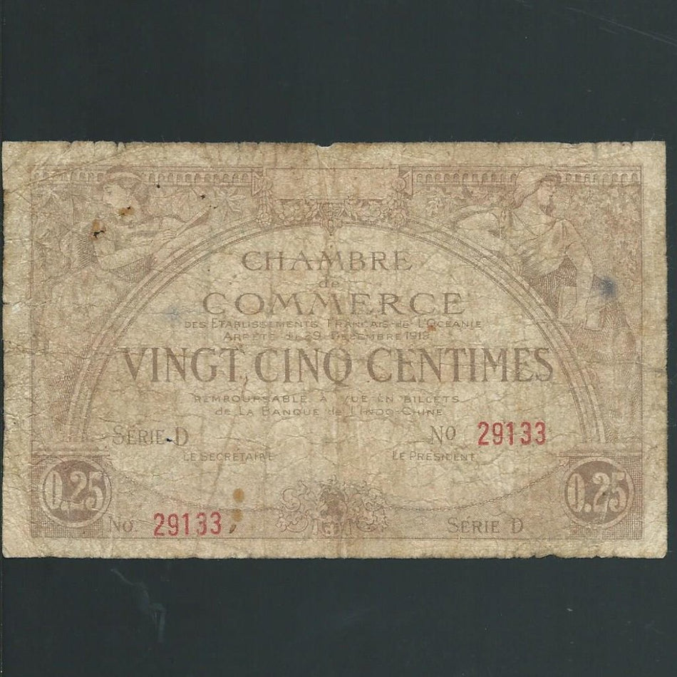 French Oceania (P1) 0.25 Centimes, 1919, VG