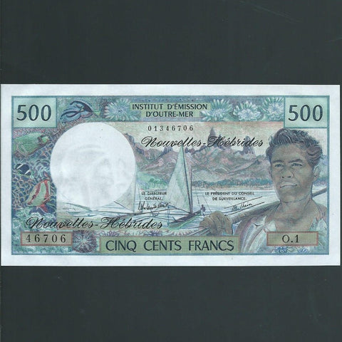 New Hebrides (P19b) 500 Francs, 1979, signature 3, UNC