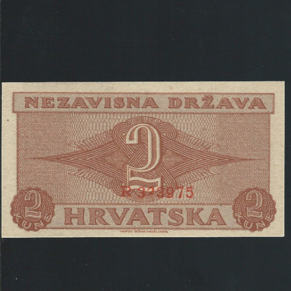 Croatia (P.8a) 2 Kuna, 25th September 1942, single prefix letter, UNC