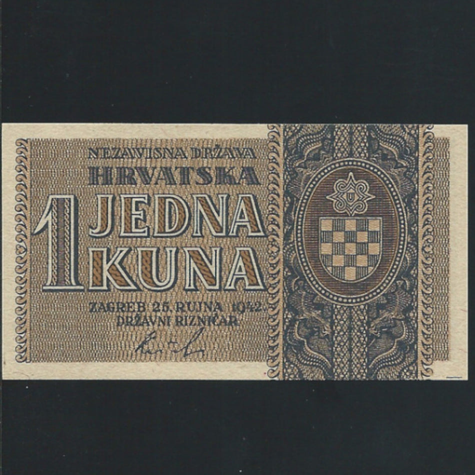 Croatia (P.7a) 1 Kuna, 25th September 1942, single prefix letter, UNC